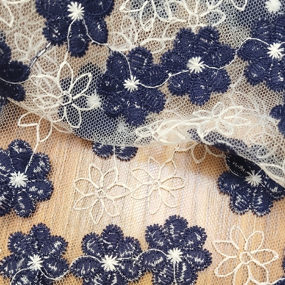 NWOT Alarmira Milano Lace Navy Blue & White Floral Midi Skirt - Picture 6 of 10